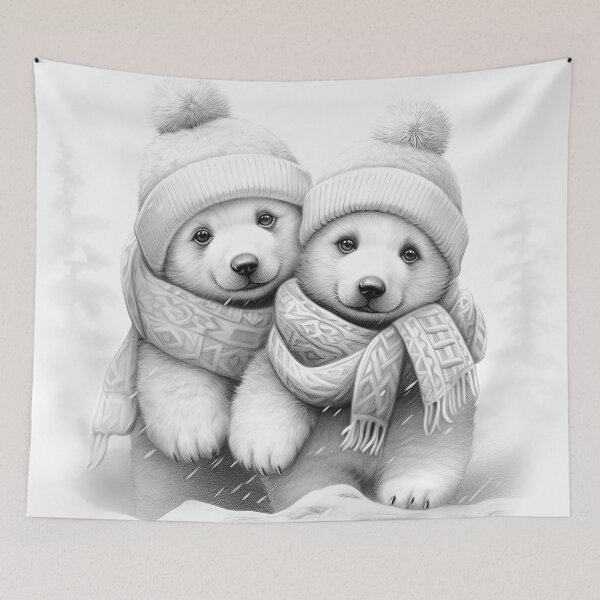 Item preview, pencil sketch of christmas baby polar bears designed and sold by dcrc.