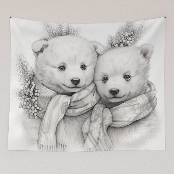 Item preview, pencil sketch of christmas baby polar bears designed and sold by dcrc.