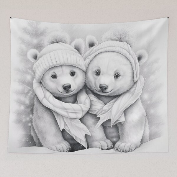 Item preview, pencil sketch of christmas baby polar bears designed and sold by dcrc.