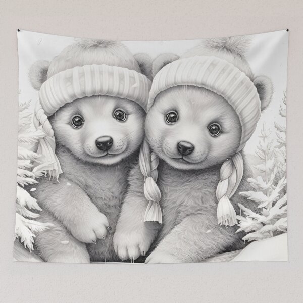 Item preview, pencil sketch of christmas baby polar bears designed and sold by dcrc.