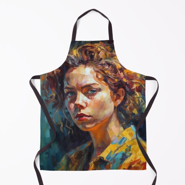 Item preview, "Curly-Haired Beauty"- Dark cyan, teal, light amber impasto oil painting. designed and sold by WhiteWolfe0127.