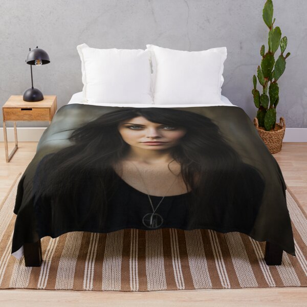 Item preview, "Belleza de cabello negro con grandes ojos oscuros", en medio de tonos oscuros y vegetación. designed and sold by WhiteWolfe0127.