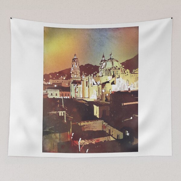Artikelvorschau, Malerei der Kirche in Zacatecas, Mexiko. Aquarell Wohnkultur entworfen und verkauft von rfoxphoto.