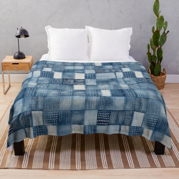 Item preview, Shibori Indigo Mudcloth Quilt Patchwork Pattern No4 designed and sold by Atomura.
