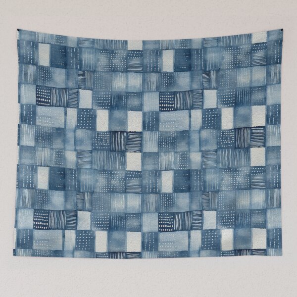 Item preview, Shibori Indigo Mudcloth Quilt Patchwork Pattern No4 designed and sold by Atomura.