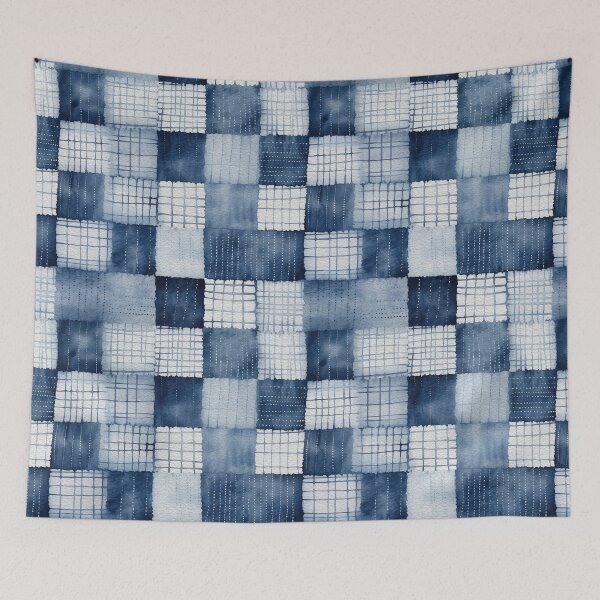 Item preview, Shibori Indigo Mudcloth Quilt Patchwork Pattern No5 designed and sold by Atomura.