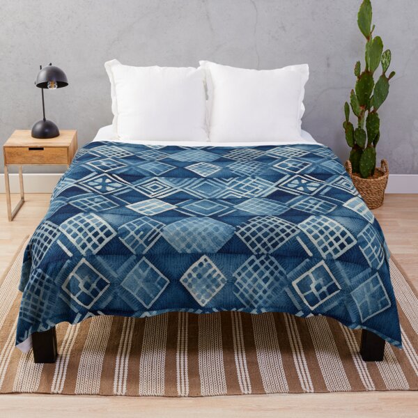 Item preview, Shibori Indigo Mudcloth Quilt Patchwork Pattern No6 designed and sold by Atomura.