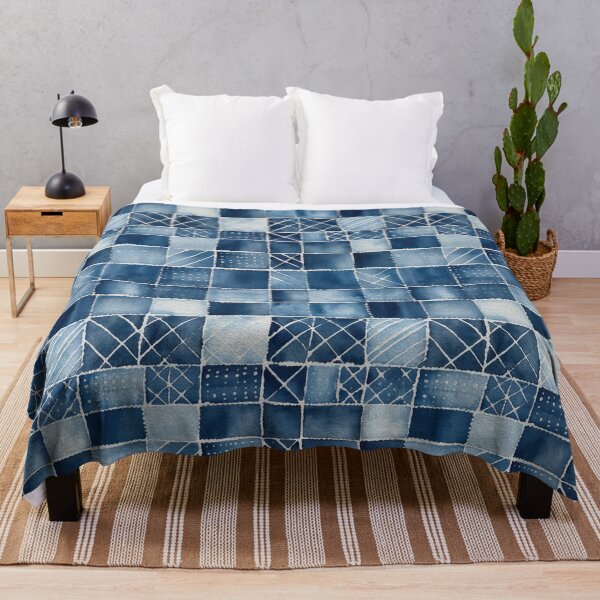 Item preview, Shibori Indigo Mudcloth Quilt Patchwork Pattern No9 designed and sold by Atomura.