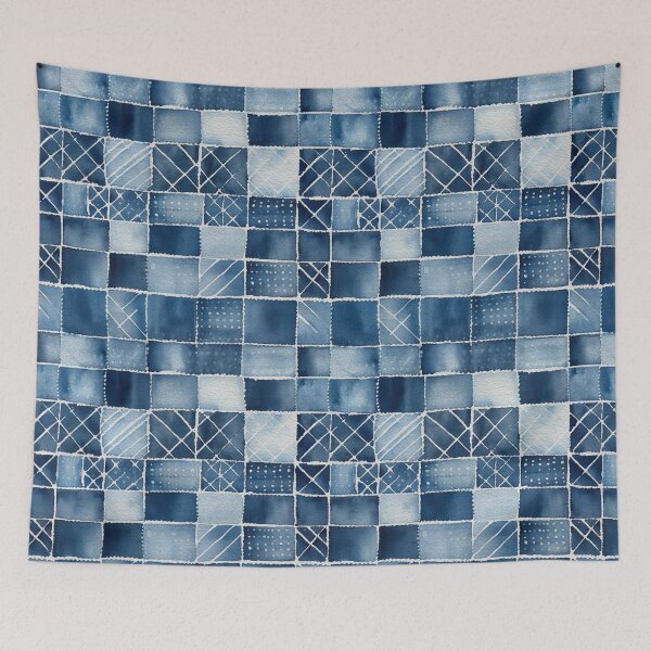 Item preview, Shibori Indigo Mudcloth Quilt Patchwork Pattern No9 designed and sold by Atomura.