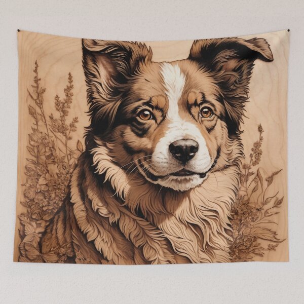 Item preview, Australian Shepherd Portrait: The Warmth of Wood (Pyro Pets Art - 002) designed and sold by pyropetsart.