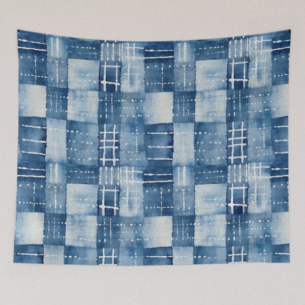 Item preview, Shibori Indigo Mudcloth Quilt Patchwork Pattern No11 designed and sold by Atomura.