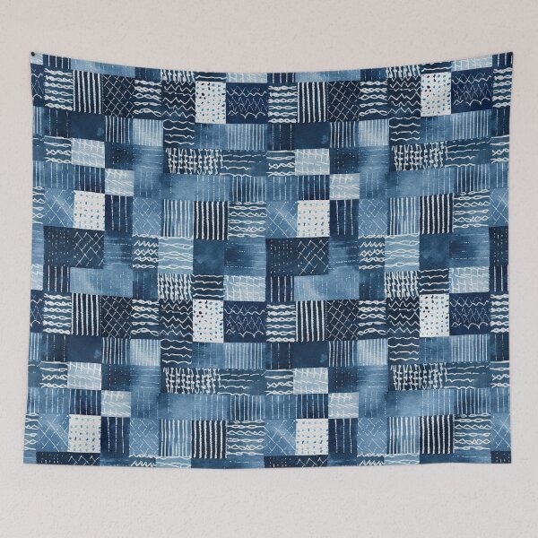 Item preview, Shibori Indigo Mudcloth Quilt Patchwork Pattern No12 designed and sold by Atomura.