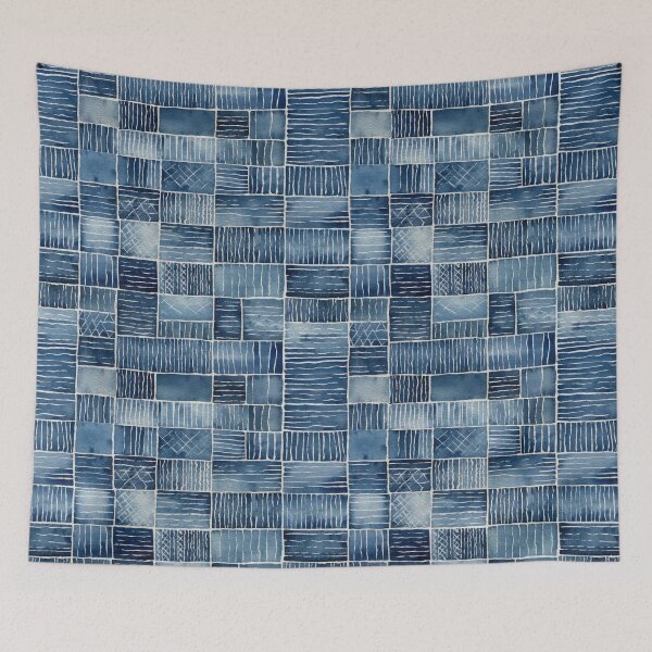 Item preview, Shibori Indigo Mudcloth Quilt Patchwork Pattern No13 designed and sold by Atomura.