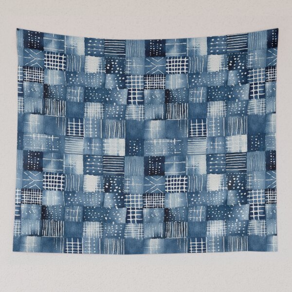 Item preview, Shibori Indigo Mudcloth Quilt Patchwork Pattern No14 designed and sold by Atomura.
