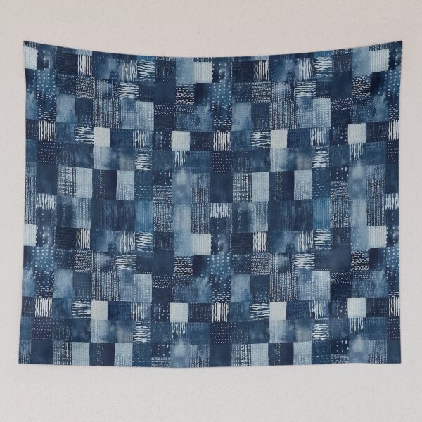 Item preview, Shibori Indigo Mudcloth Quilt Patchwork Pattern No17 designed and sold by Atomura.