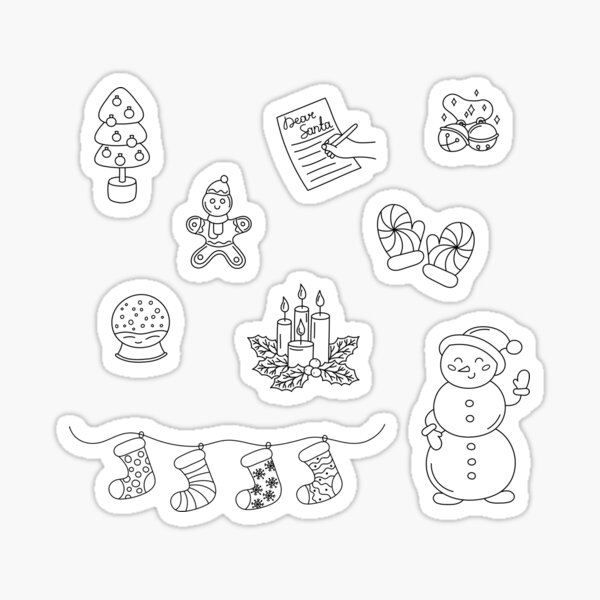 Printable Black & White Christmas Stickers Bundle