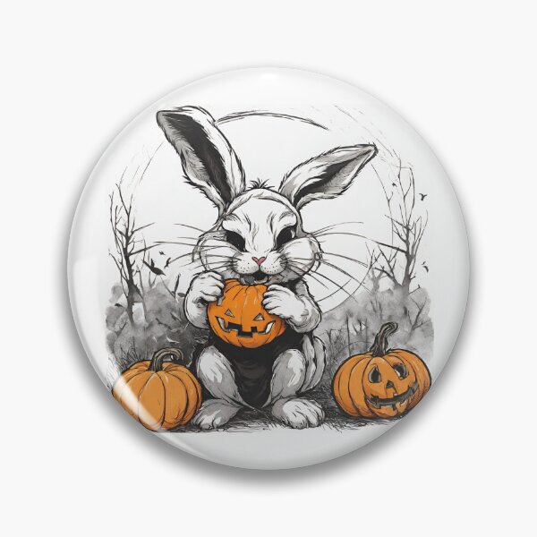 Artikelvorschau, gruseliges Halloween-Kaninchen, das Kürbis isst entworfen und verkauft von in-leggings.