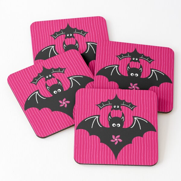 Item preview, bat yoga class on fuchsia stripes | repeat pattern designed and sold by colorofmagic.