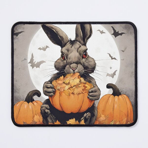 Item preview, spooky Halloween rabbit eats pumpkin designed and sold by in-leggings.