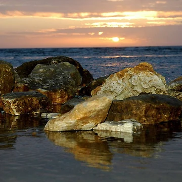 Artwork thumbnail, Beach, Rocks, Setting Sun. by Billlee