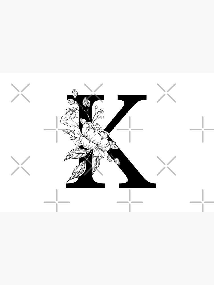 K Botanical Monogram. Detailed Peony Drawing by epine