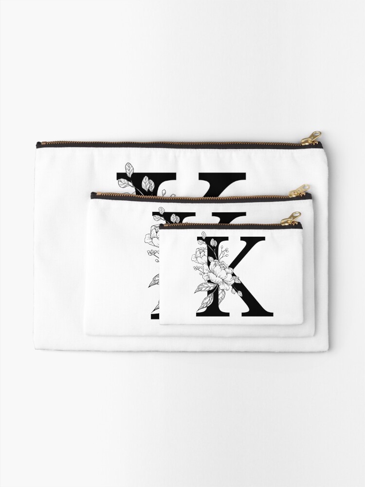 Alternate view of K Botanical Monogram. Detailed Peony Drawing Zipper Pouch