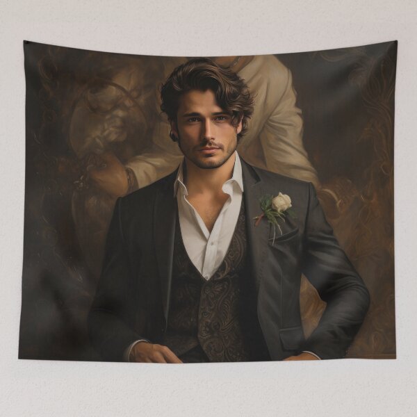 Item preview, Handsome brunette wearing a suit in a beautiful surrounding designed and sold by Extraordinarym.