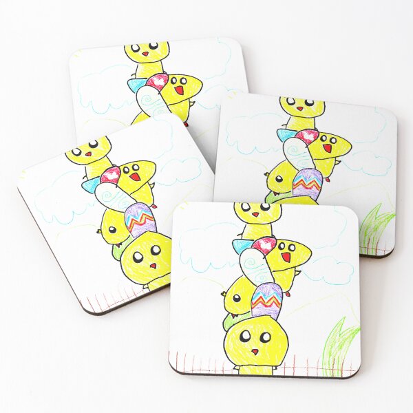 Item preview, Easter chicks stacked on top of each other vertically drawn by an 8 year old from New Zealand designed and sold by cuteyanimals.