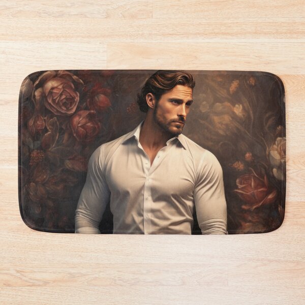 Item preview, Handsome brunette man strong looking against floral background designed and sold by Extraordinarym.