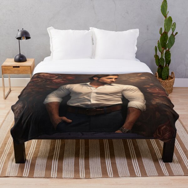 Item preview, Handsome brunette man strong looking against floral background designed and sold by Extraordinarym.