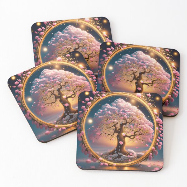 Item preview, A  blooming sakura tree in a golden circle designed and sold by Aktio  Design.