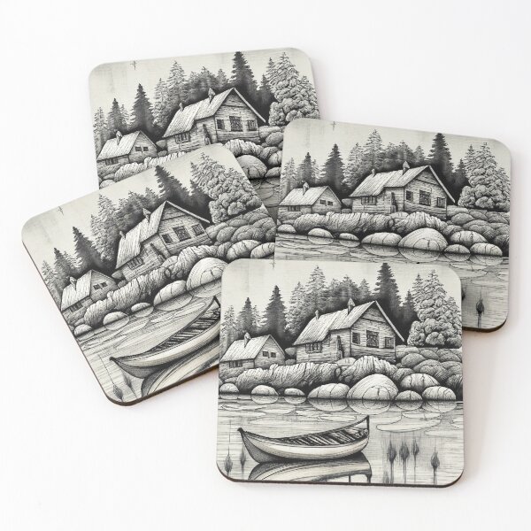 Item preview, Graphite painting of a boat and a house designed and sold by Aktio  Design.