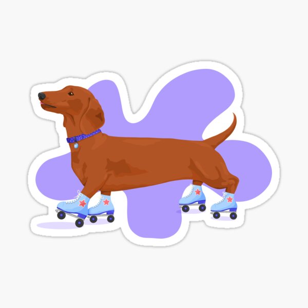Item preview, Sausage dog on roller skates designed and sold by Tickled Spink Studios.