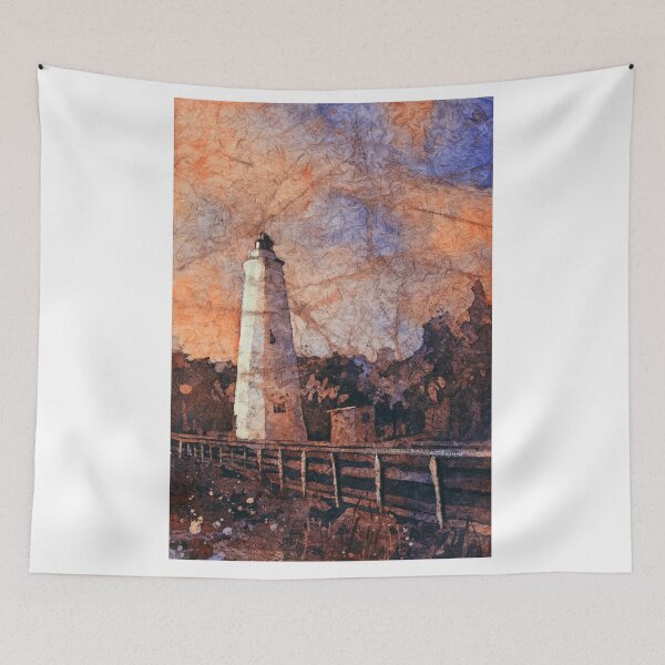 Item preview, Watercolor batik of Ocracoke lighthouse- Ocracoke Island, NC designed and sold by rfoxphoto.