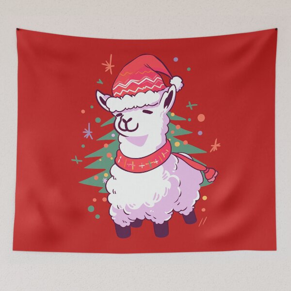 Item preview, Llama in a Santa hat holding a Christmas tree designed and sold by Niktarka.