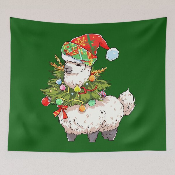 Item preview, Llama in a Santa hat holding a Christmas tree designed and sold by Niktarka.