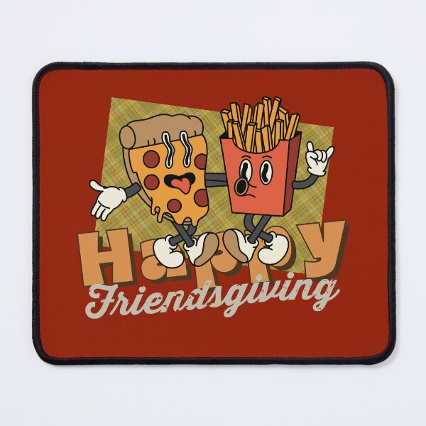 Item preview, Autumn vibe Happy Friendsgiving Retro Cartoon Pizza and French fries designed and sold by VieBelieve.