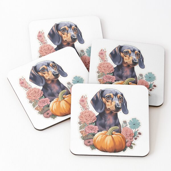 Item preview, Floral Dachshund with Fall Pumpkin: A Whimsical Autumn Delight designed and sold by 21 Tulips.