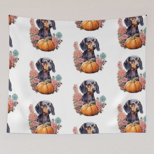 Item preview, Floral Dachshund with Fall Pumpkin: A Whimsical Autumn Delight designed and sold by 21 Dragonflies.