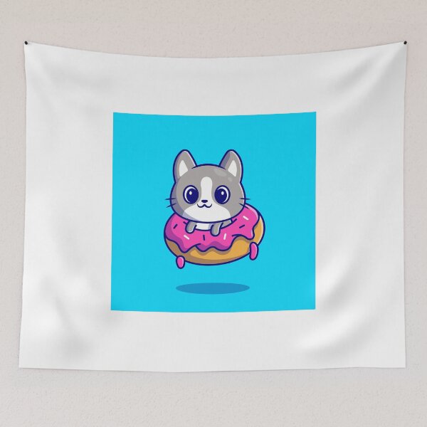 Item preview, Cute Cat with Doughnut - Flat Cartoon Style designed and sold by hjian8219.