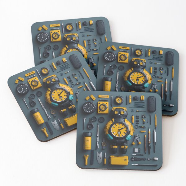 Item preview, "Mechanical Marvels: A Whimsical Robot Clock and Tool Kits Illustration" designed and sold by Best-Art-32.
