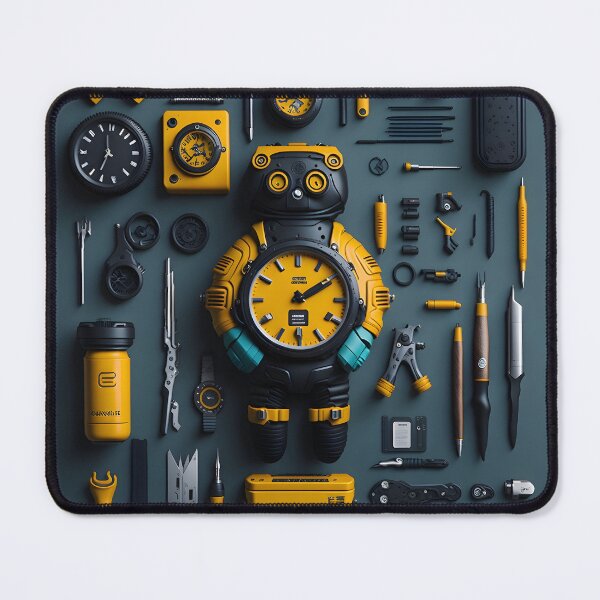 Item preview, "Mechanical Marvels: A Whimsical Robot Clock and Tool Kits Illustration" designed and sold by Best-Art-32.