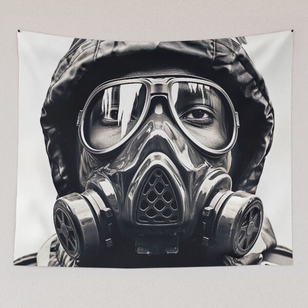 Item preview, Photo of a soldier wearing a gas mask telling us to build a better future designed and sold by Kalsaver.
