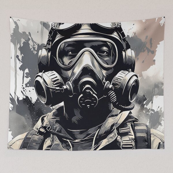 Item preview, Photo of a soldier wearing a gas mask telling us to build a better future 2 designed and sold by Kalsaver.