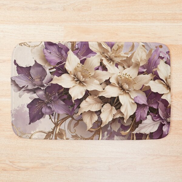 Item preview, Vintage Floral Cream and Purple Clematis designed and sold by FlowerMeFlorals.