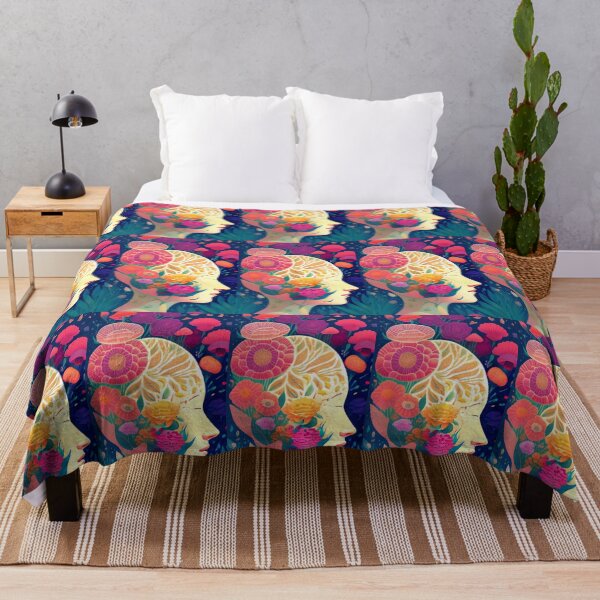 Item preview, An image of a brain surrounded by hot pink flowers and mushrooms designed and sold by bestoftrendy.