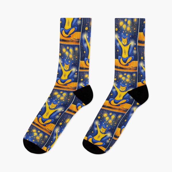 Item preview, cat yoga illuminated in bright yellow and dark blue designed and sold by Creativesphotos.