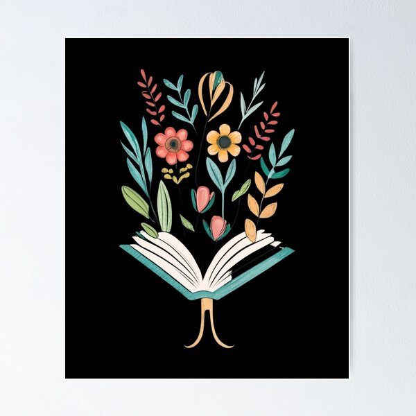 Aesthetic open book design with flowers Poster for Sale by