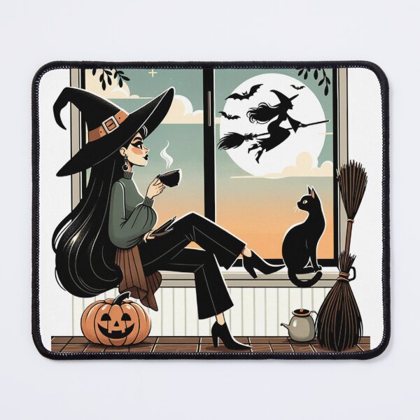 Item preview, Halloween Witch with Cat designed and sold by PixSellerShop.