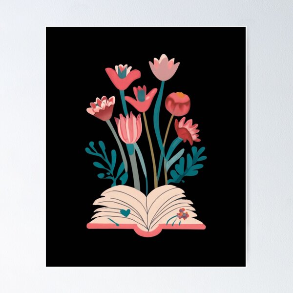 Aesthetic open book design with flowers Poster for Sale by